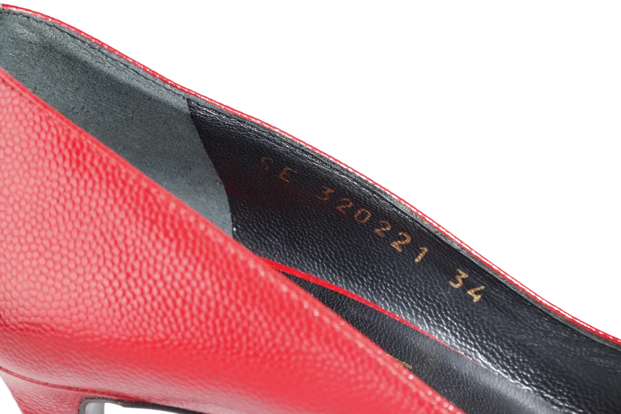 YVES SAINT LAURENT (YSL) RED GRAIN LEATHER JANIS POINTED TOE PLATFORM PUMPS SIZE 34