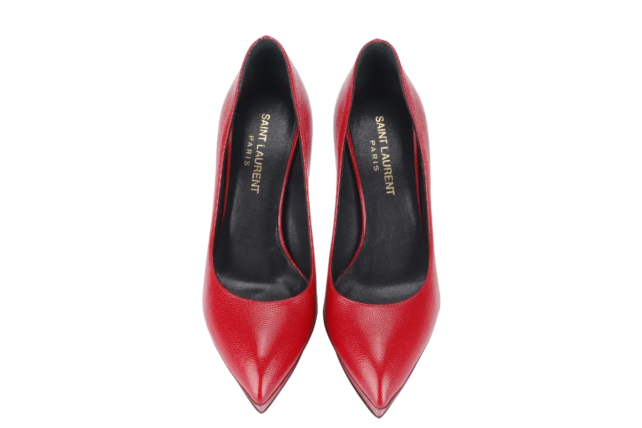YVES SAINT LAURENT (YSL) RED GRAIN LEATHER JANIS POINTED TOE PLATFORM PUMPS SIZE 34