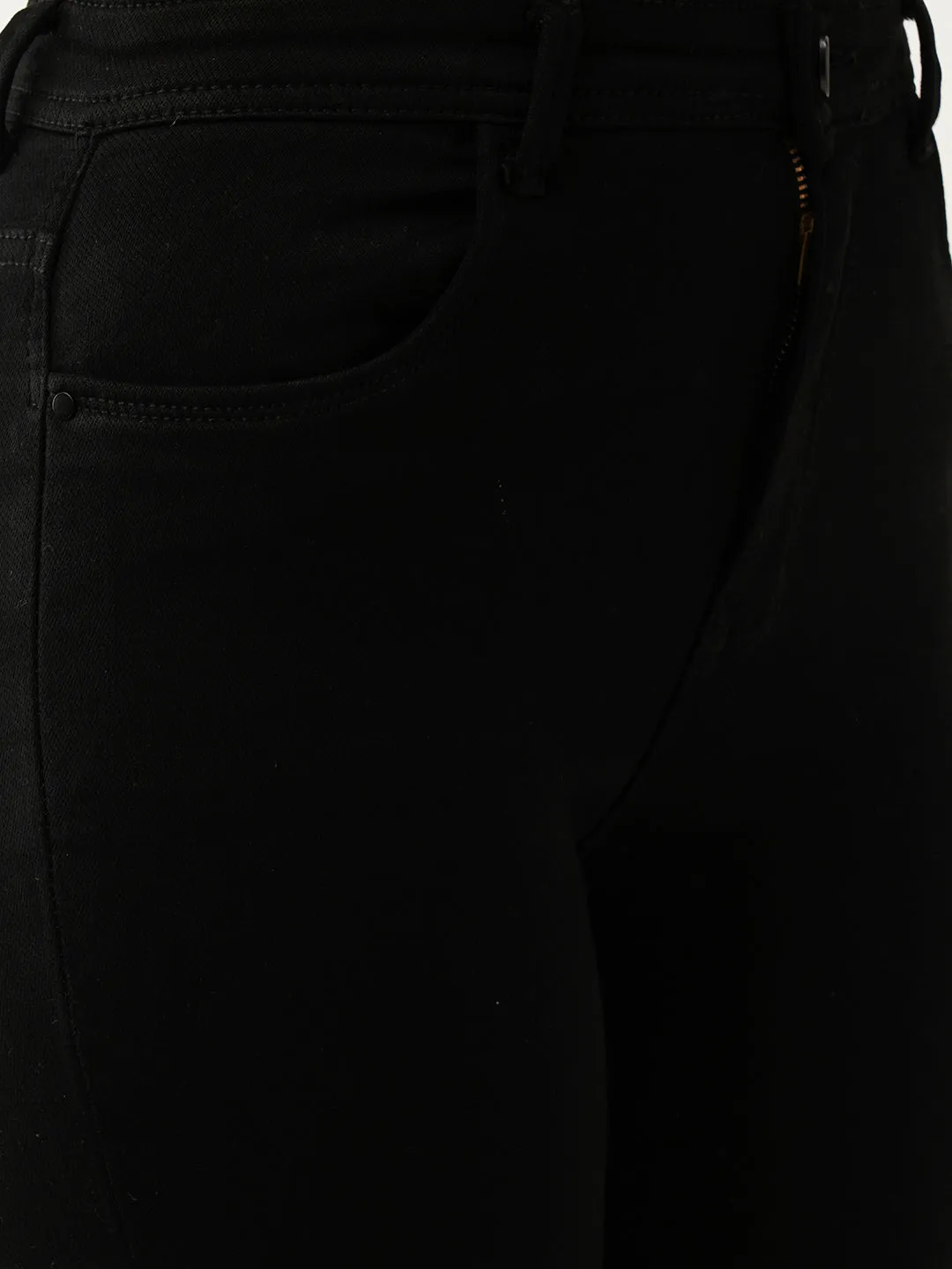 ZOLA Exclusive Ankle Length Denim Stretchable Frayed Hems Black Bell Bottom Jeans For Women